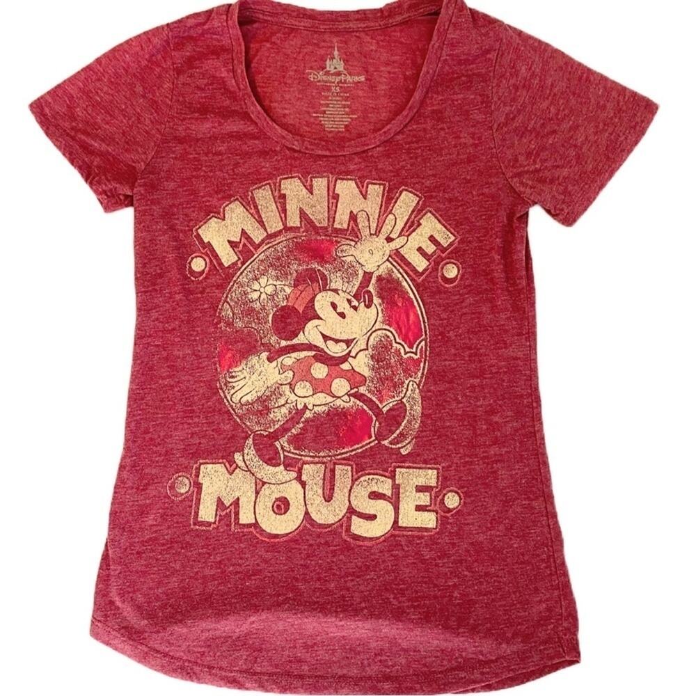 Disney Parks Women’s Minnie Mouse Soft Lightweight Tee - Burgundy & Gold - XS